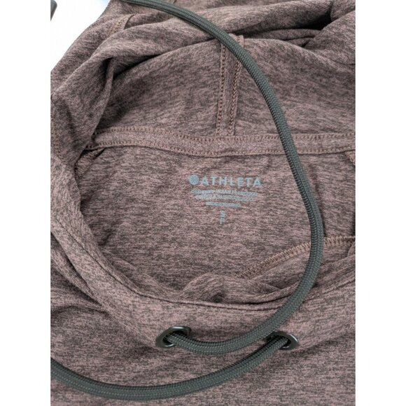 Athleta Uptempo Hooded Sweatshirt Womens Size Small Brown Heathered Thumb Holes - Picture 5 of 8